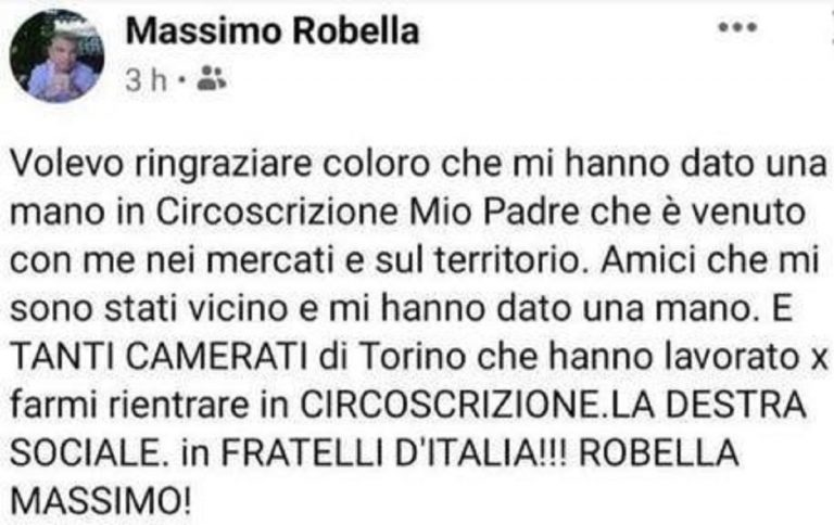 Il post di Robella cui "camerati"
