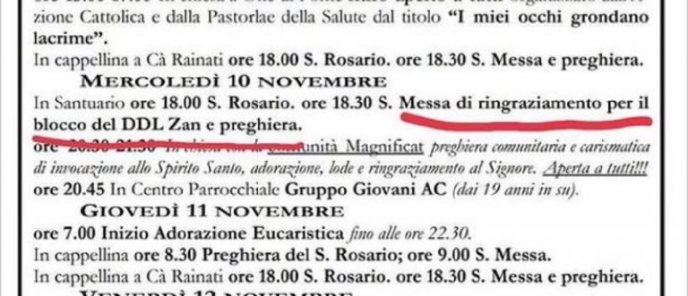 blocco ddl zan messa di ringraziamento