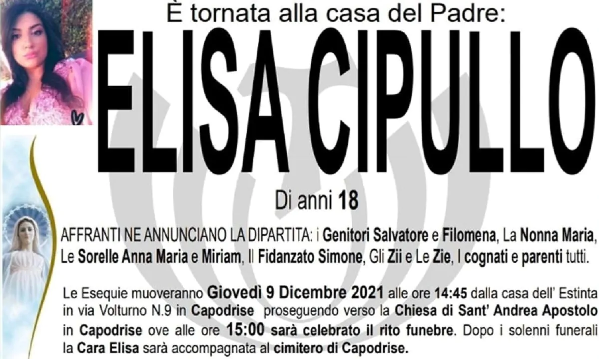 Il manifesto funebre della povera Elisa Cipullo