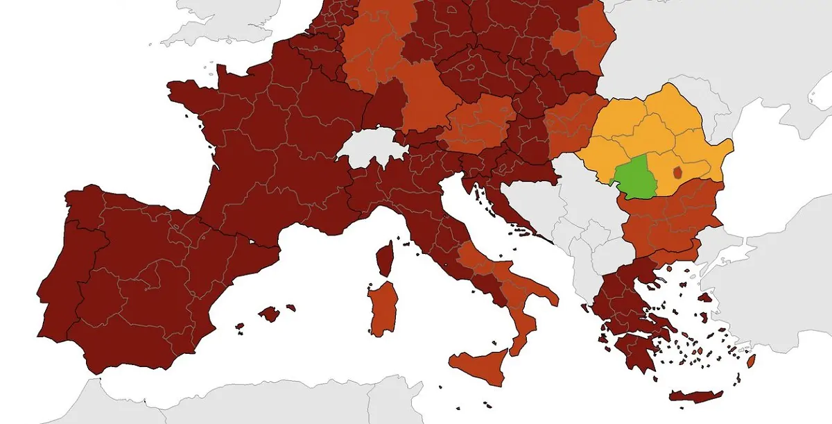 Covid: mappa Ecdc, tutta l'Italia in rosso o rosso scuro