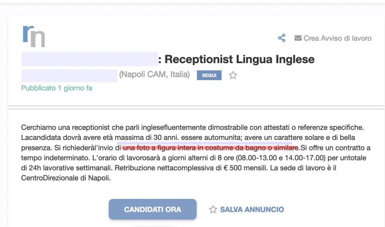 Annuncio di lavoro
