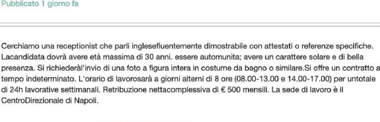 Annuncio discriminatorio Napoli, sanzionata un'azienda