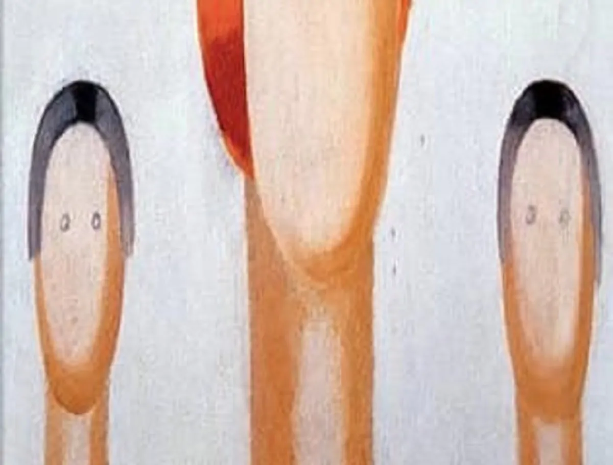 Il quadro dopo il "trattamento": le due figure ai lati hanno occhi disegnati