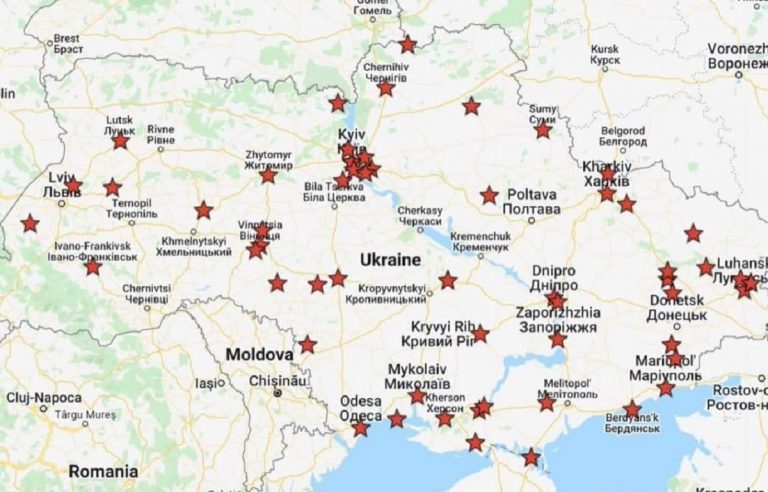 La mappa delle città ucraine colpite dai russi