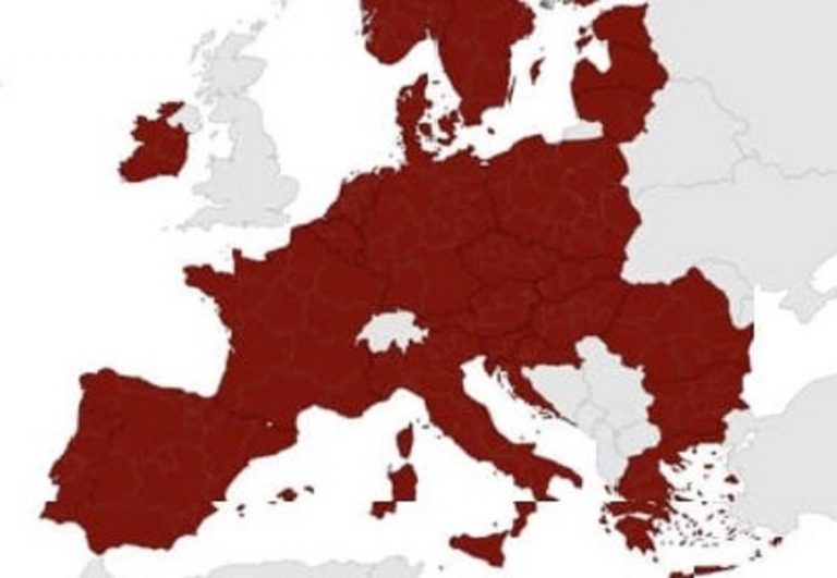 L'Europa tutta rosso scuro nella mappa Ecdc