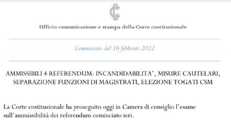 ammissibili 4 referendum giustizia