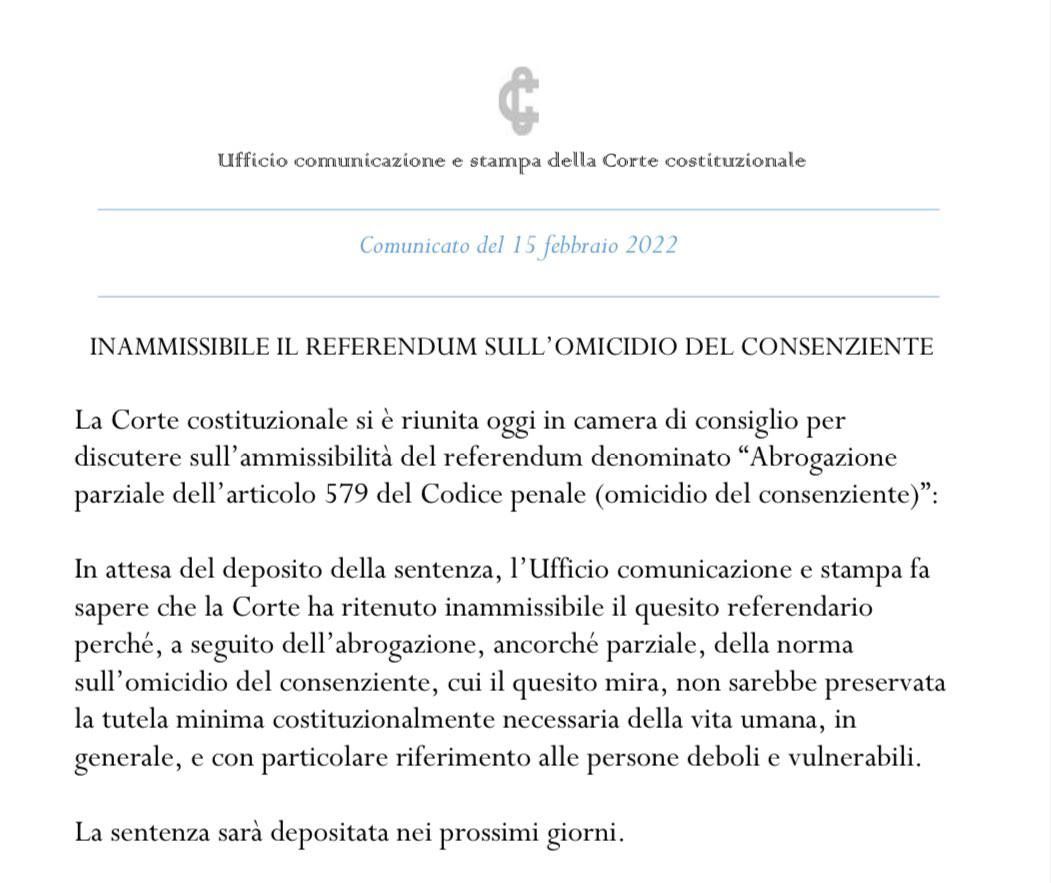 comunicato corte costituzionale