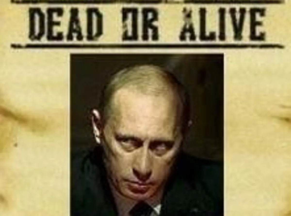 La card stile "wanted doa" su Vladimir Putin