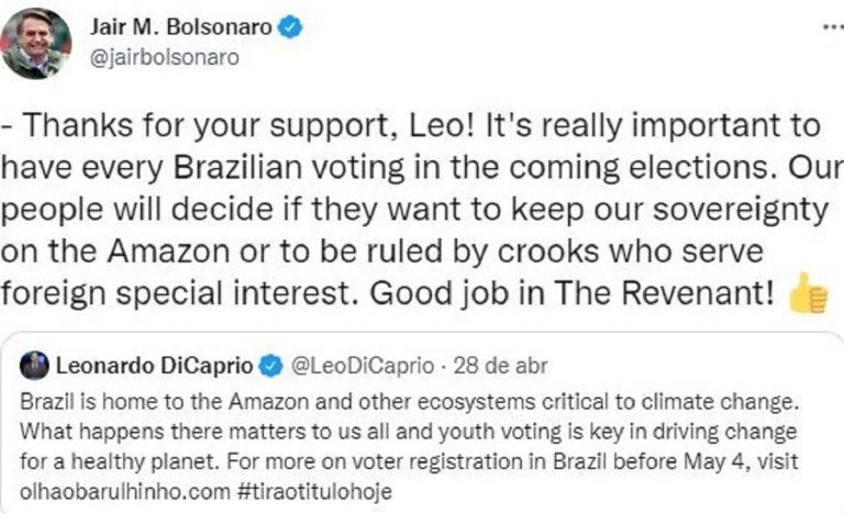 Lo scambio di tweet fra Bolsonaro e Di Caprio