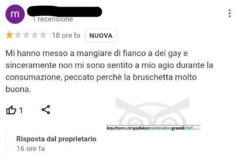 La recensione del cliente disturbato dai gay