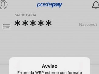 Il messaggio di errore che appare dopo il tentato login sulla app di Postepay