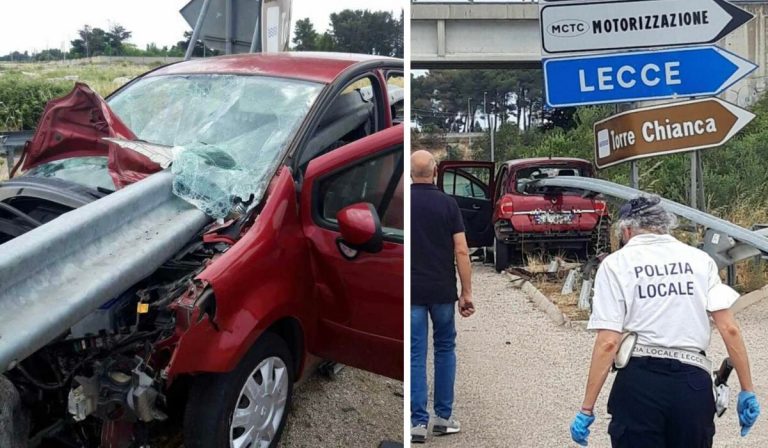 Lecce auto trapassa guardrail