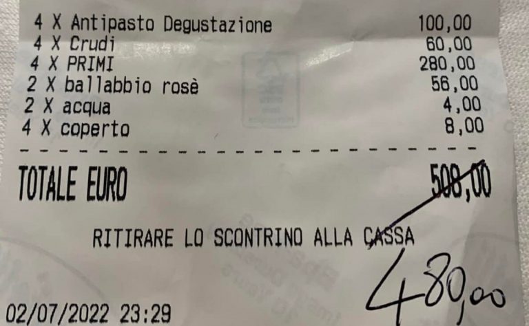 Lo scontrino con i clamoroso conto