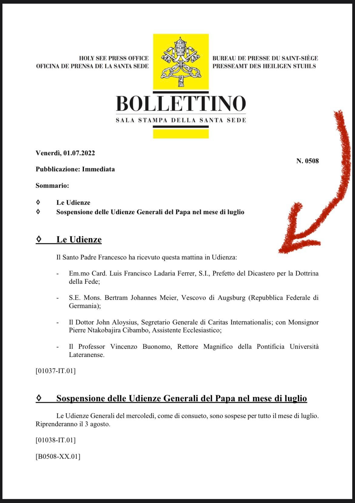 udienze bergoglio