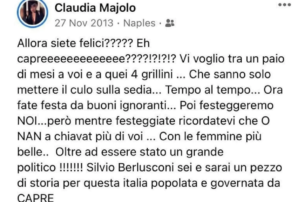 Il post "incriminato" di Claudia Maiolo del 2013