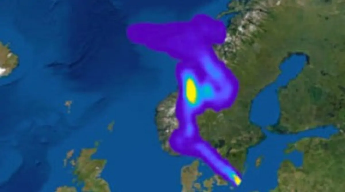 Un'immagine della nube sulla Svezia