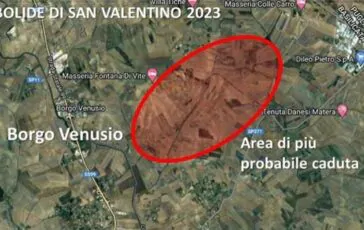 L'aera di caduta del "bolide di san Valentino"