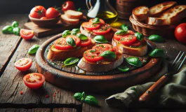 Bruschetta toscana con pomodori freschi e basilico