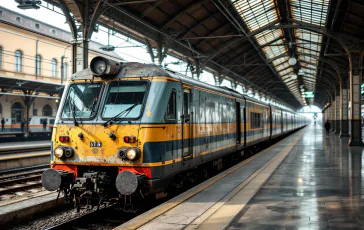 Viaggiatori in attesa a una stazione ferroviaria italiana