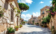 Prozession in Ventotene mit europäischen Flaggen und Symbolen des Friedens