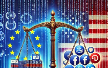 FROM E 2025 03 10 11.32.09 A visually striking digital illustration representing the clash between the European Union and the United States over digital regulations. The image f