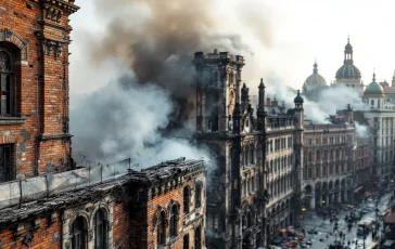 Fire at Milan's Fruit and Vegetable Market with Smoke and Visible Damage