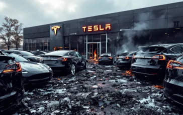 Incendio che distrugge auto elettriche Tesla in concessionaria