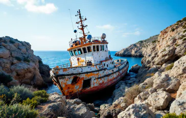 Oceanographic vessel stranded on Elba Island