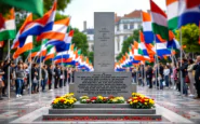 Cerimonie del 25 Aprile con bandiere e fiori in memoria