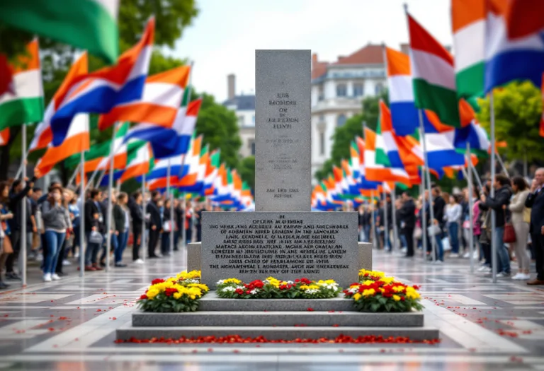 April 25th Ceremonies with Flags and Flowers in Memory