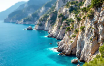 Panorama della Costiera Amalfitana con mare e montagne
