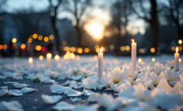 Cerimonia funebre del Papa con partecipanti in lutto