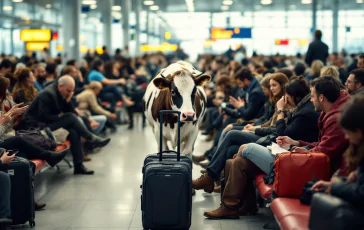 Una mucca passeggia nel terminal dell'aeroporto di Bergamo