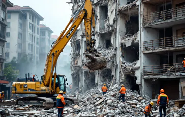Arbeiter beim Entfernen von Trümmern in Bari