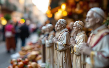 Styttur af Frans páfa í verslun í San Gregorio Armeno