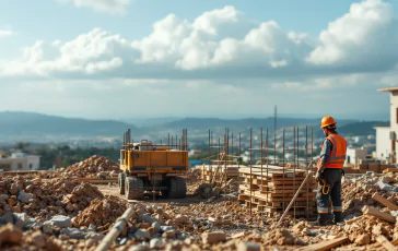 Immagine di un cantiere con un operaio in pericolo