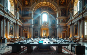 Immagine del Conclave nell'era digitale con simboli di sicurezza
