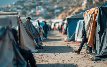 Barche di migranti in arrivo a Lampedusa durante l'emergenza