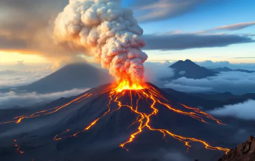 Eruzione vulcanica sull'Etna con esplosioni e lava