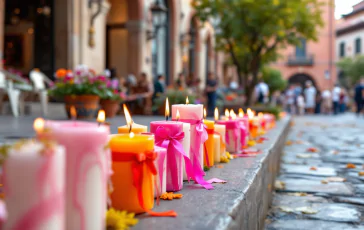 Immagine della Festa dei Ceri a Gubbio con ceri colorati