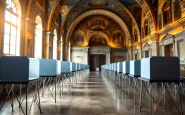 Immagine del conclave con fumata bianca in evidenza