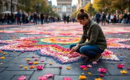 Infiorata di Noto con fiori colorati e messaggi di pace