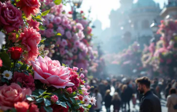 Infiorata di Noto con fiori colorati e motivi artistici