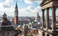 Mappa dell'Italia con simboli di negoziazione internazionale