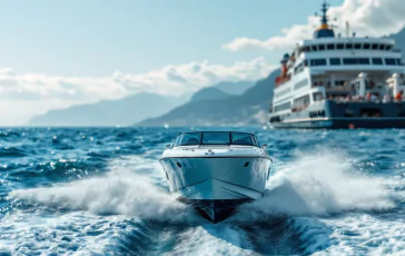 Motoscafo sfreccia nel Golfo di Napoli con onde