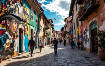 Murales colorati a Gherardi che sembrano un set cinematografico