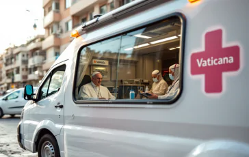 La papamobile trasformata in stazione sanitaria per bambini