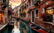 Immagine di Venezia con barca e ombrelloni