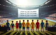 super cup uefa espone banner contro le uccisioni di bambini e civili python 1755128984