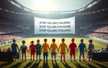 super cup uefa espone banner contro le uccisioni di bambini e civili python 1755128984 364x230